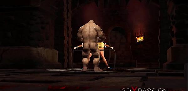  Beautiful female elf gets fucked by the big ogre in the dungeon